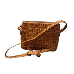 Osprey London Women's Leather Croc Embossed  Bag‎ | Small | Brown
